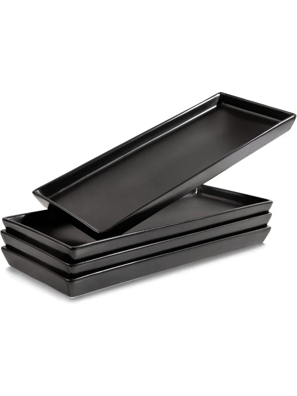 Matte Black Ceramic Serving Platters Set of 4 - Rectangle Plates for